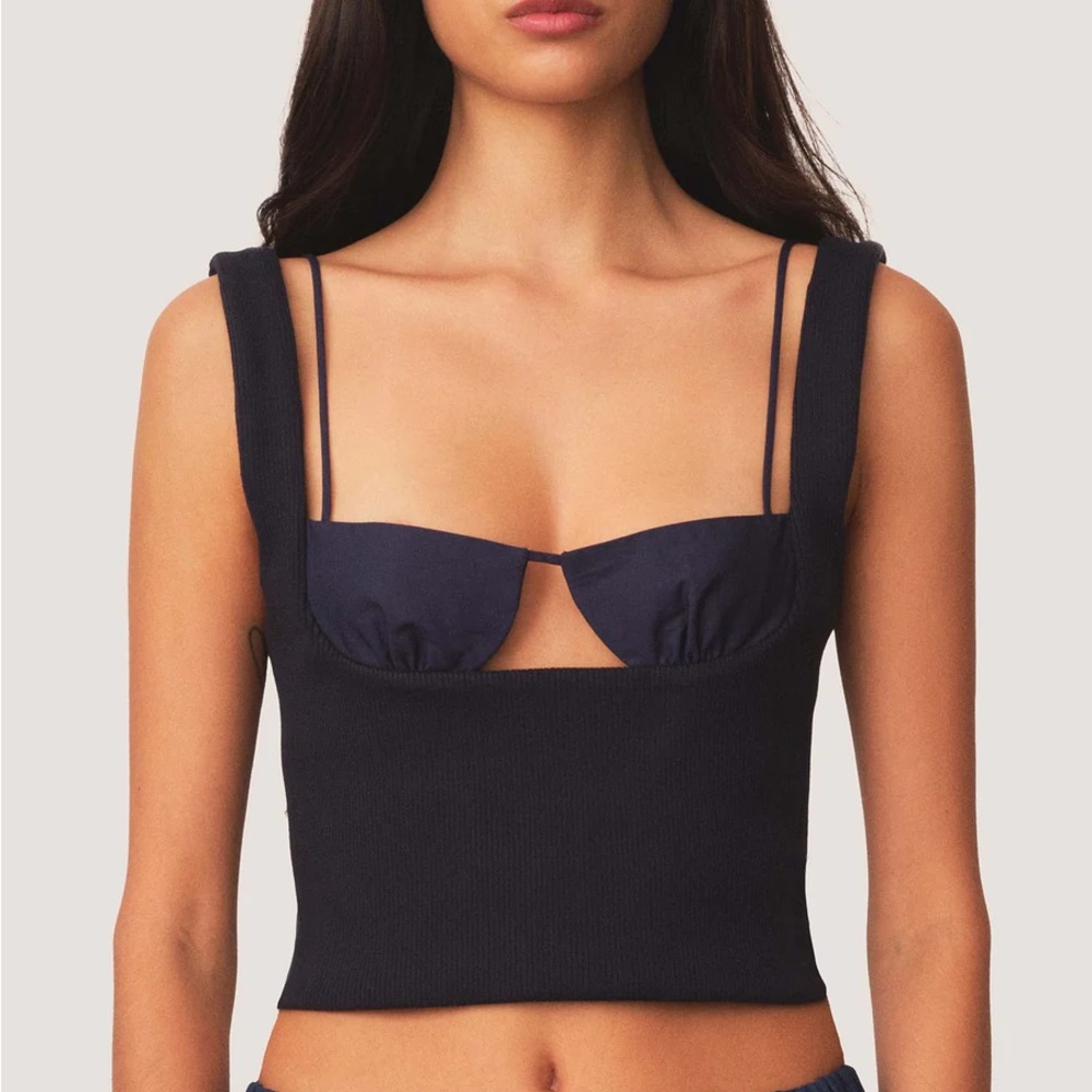 Tae Park Exposed Bra Knit Top Midnight Small